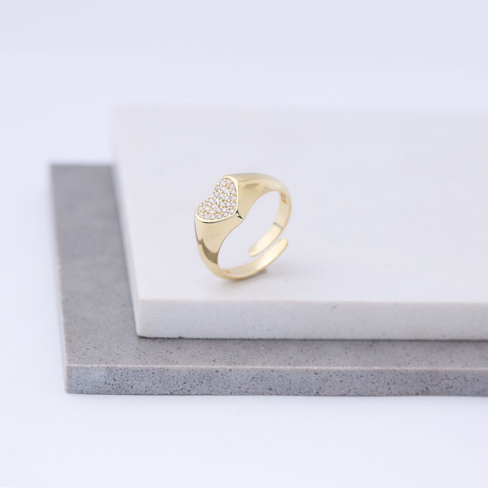 Trendy Zircon Stone Heart Design Adjustable Ring Wholesale 925 Silver Sterling Jewelry