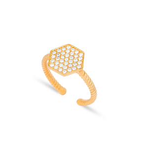Hexagon Design CZ Stone Geometric Shape Adjustable Ring 925 Silver Sterling Jewelry