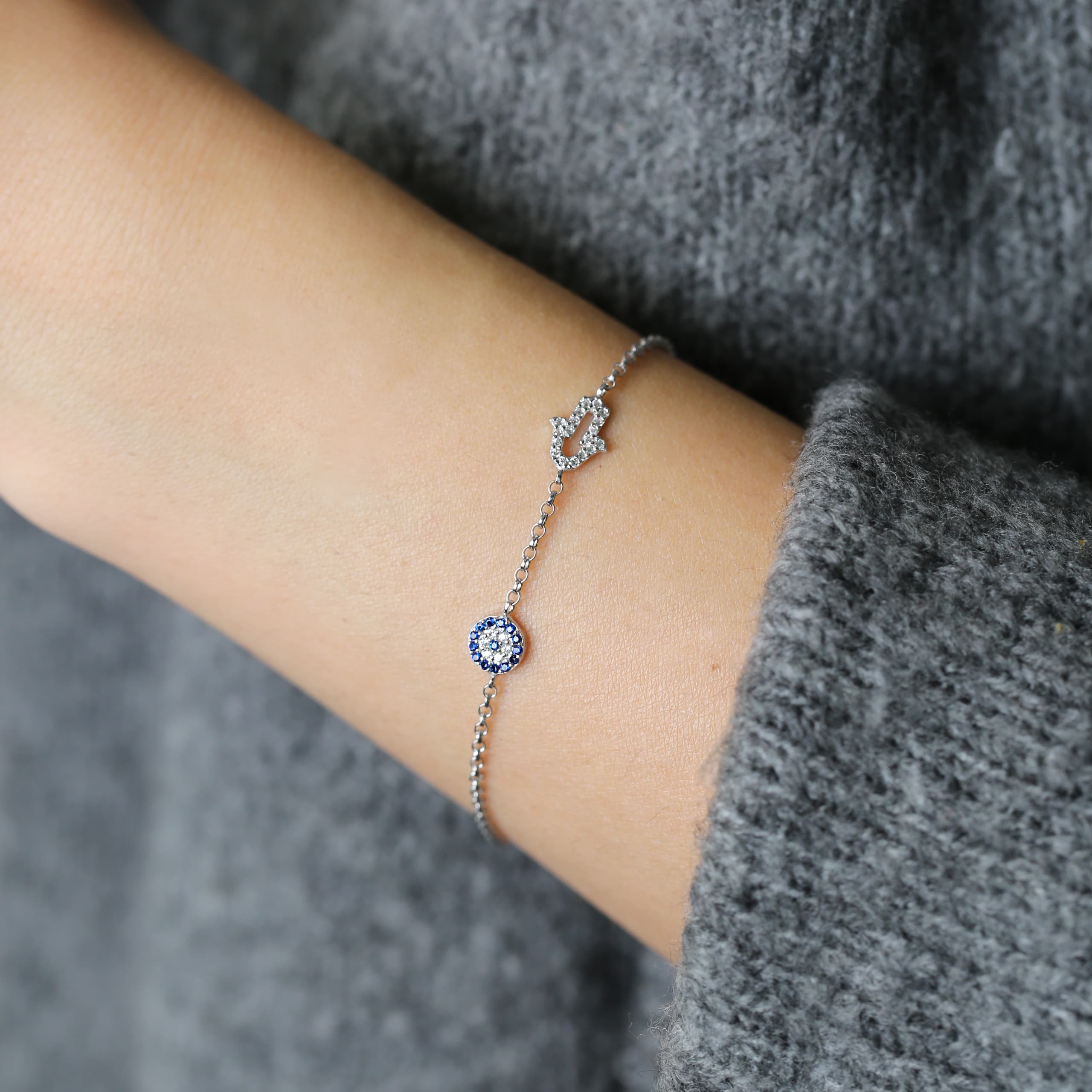 Turkish Evil Eye Hamsa Charm Wholesale Handmade 925 Sterling Silver Bracelet