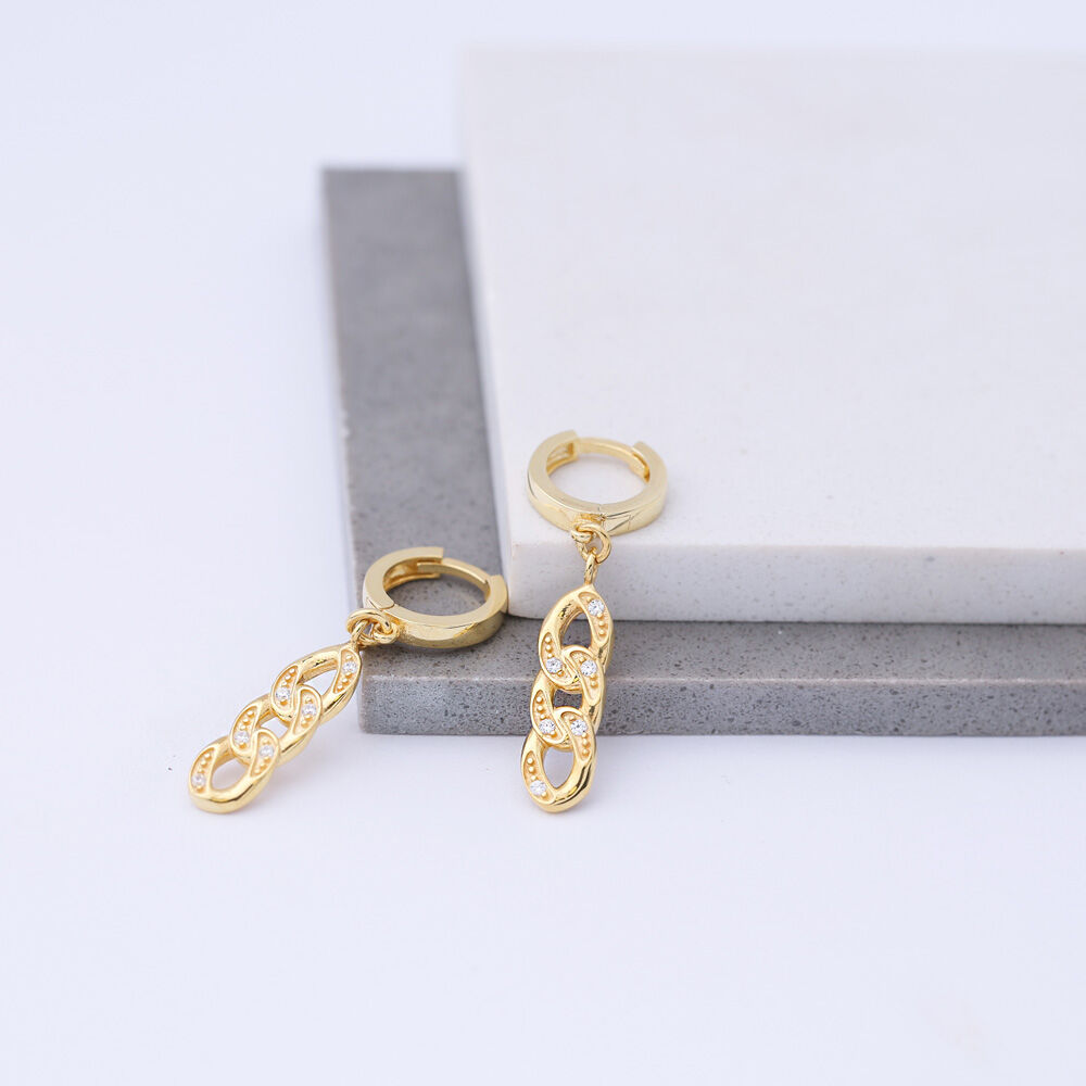 Rope Design Charm Zircon Stone Earring Turkish Handmade 925 Sterling Silver Jewelry