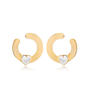 Hollow Shape Minimalist Heart Design Stud Earring Turkish 925 Sterling Silver Jewelry