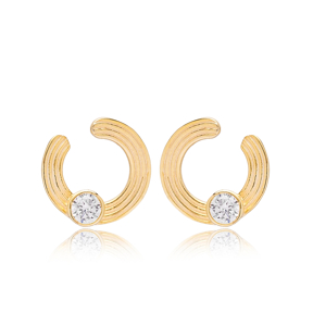 Hollow Design Minimalist Round Shape Stud Earrings Wholesale 925 Sterling Silver Jewelry