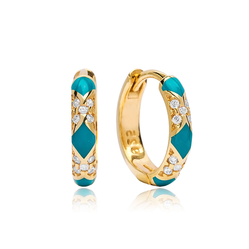 Neon Turquoise Enamel Earrings Wholesale Turkish 925 Sterling Silver Jewelry