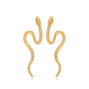 Trendy Snake Design Stud Earrings Wholesale Turkish 925 Sterling Silver Jewelry