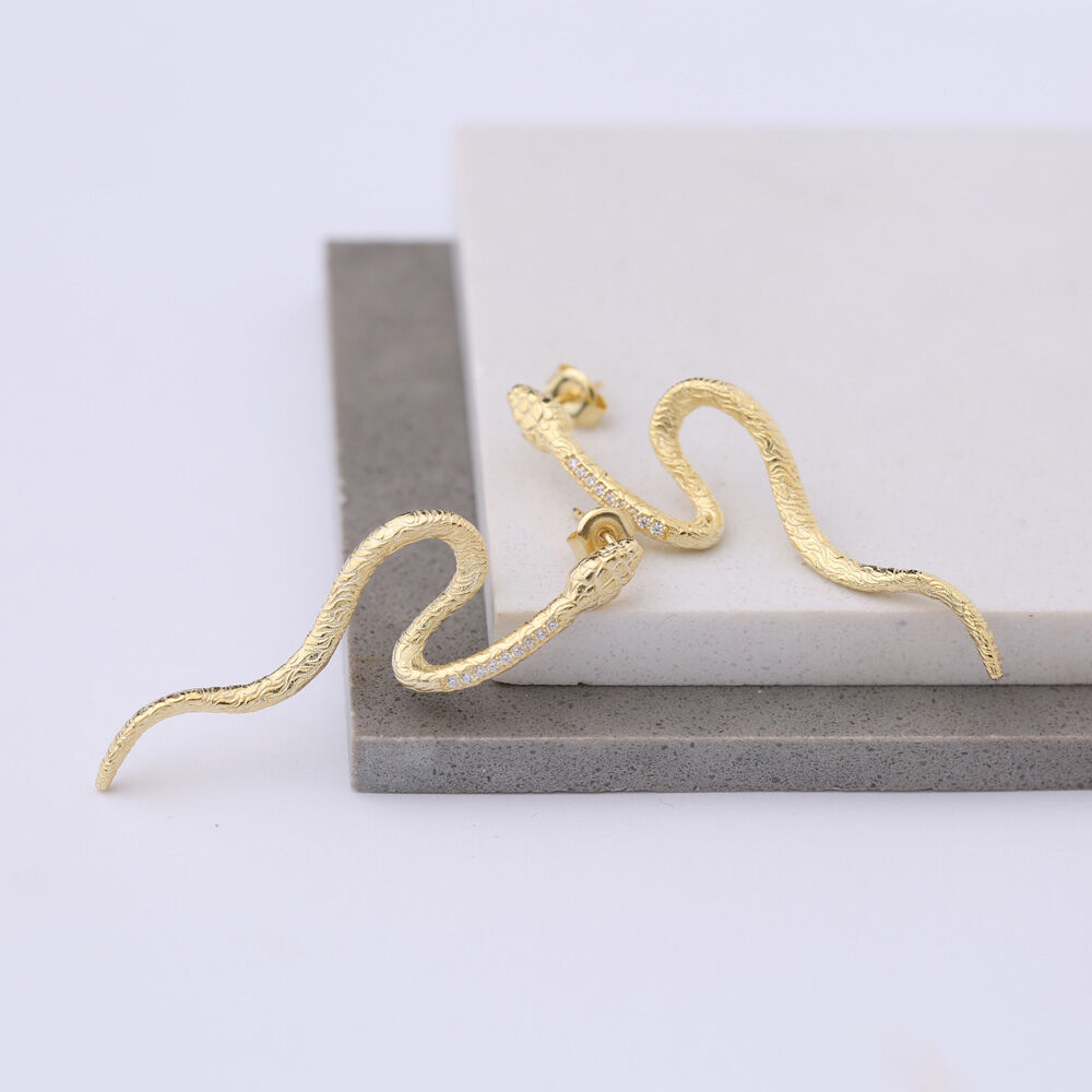 Trendy Snake Design Stud Earrings Wholesale Turkish 925 Sterling Silver Jewelry