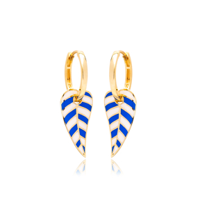 Blue and White Enamel Leaf Design Earrings Turkish Wholesale 925 Sterling Silver Jewelry