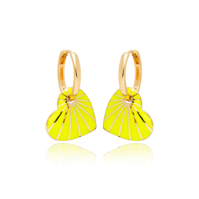 Heart Design Neon Yellow Enamel Earrings Turkish Wholesale 925 Sterling Silver Jewelry