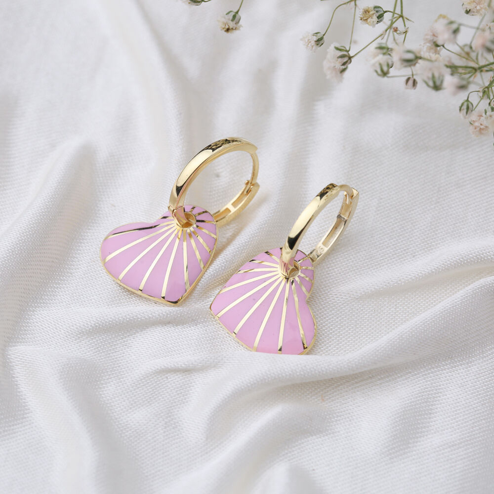 Heart Design Pink Enamel Earrings Turkish Wholesale 925 Sterling Silver Jewelry