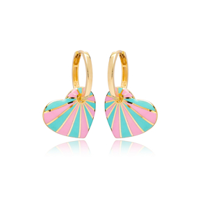 Heart Design Pink and Turquoise Enamel Turkish Wholesale 925 Sterling Silver Earrings