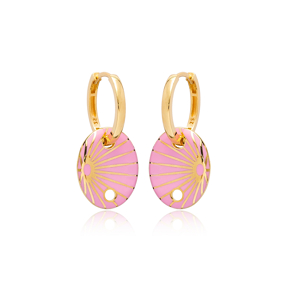 Pink Enamel Oval Shape Earrings Turkish Wholesale 925 Sterling Silver Jewelry