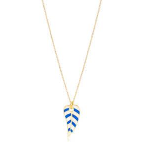 Trendy Enamel Leaf Design Summer Necklace Pendant Turkish 925 Sterling Silver Jewelry