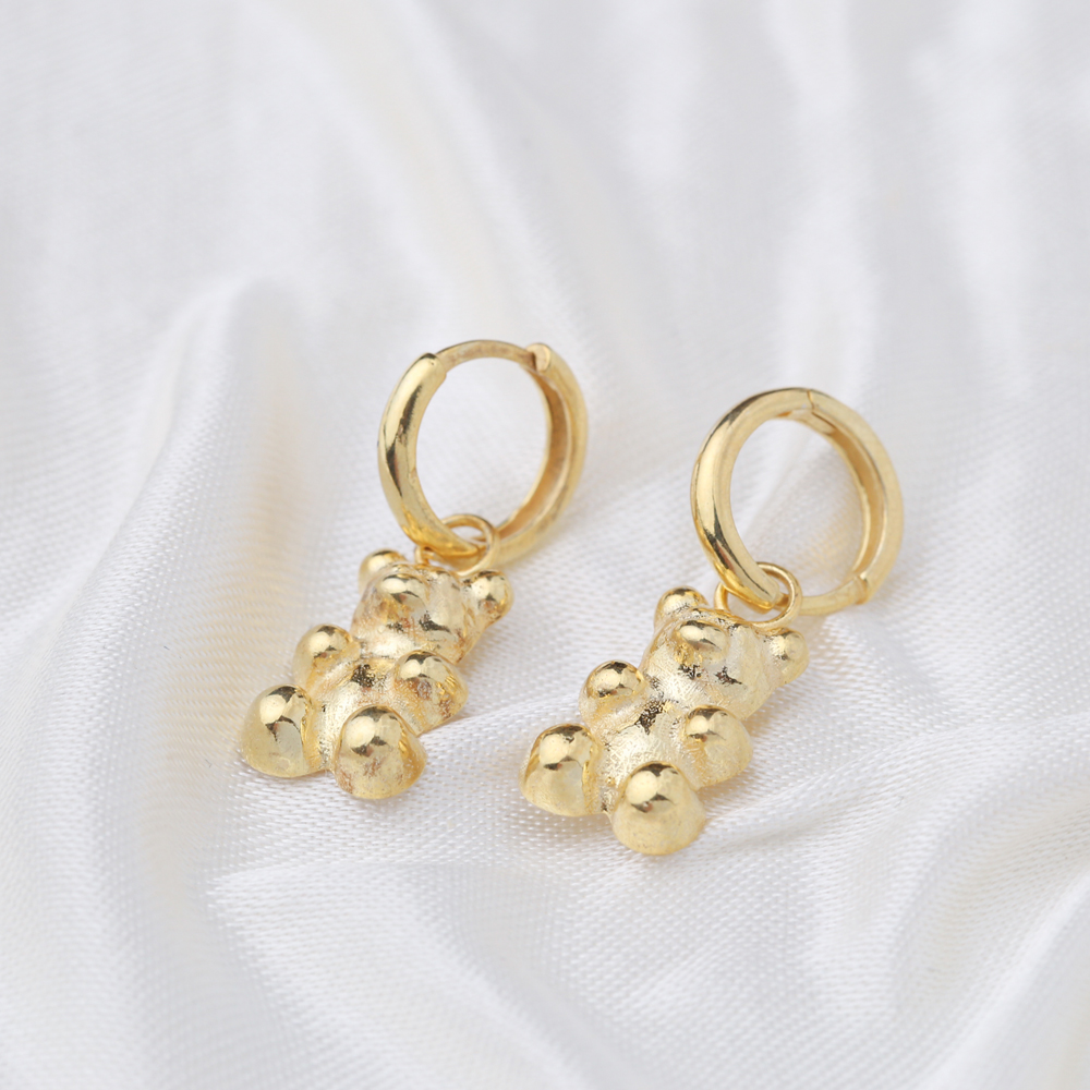 Gold Gummybear Dangle Earring Turkish 925 Sterling Silver Jewelry