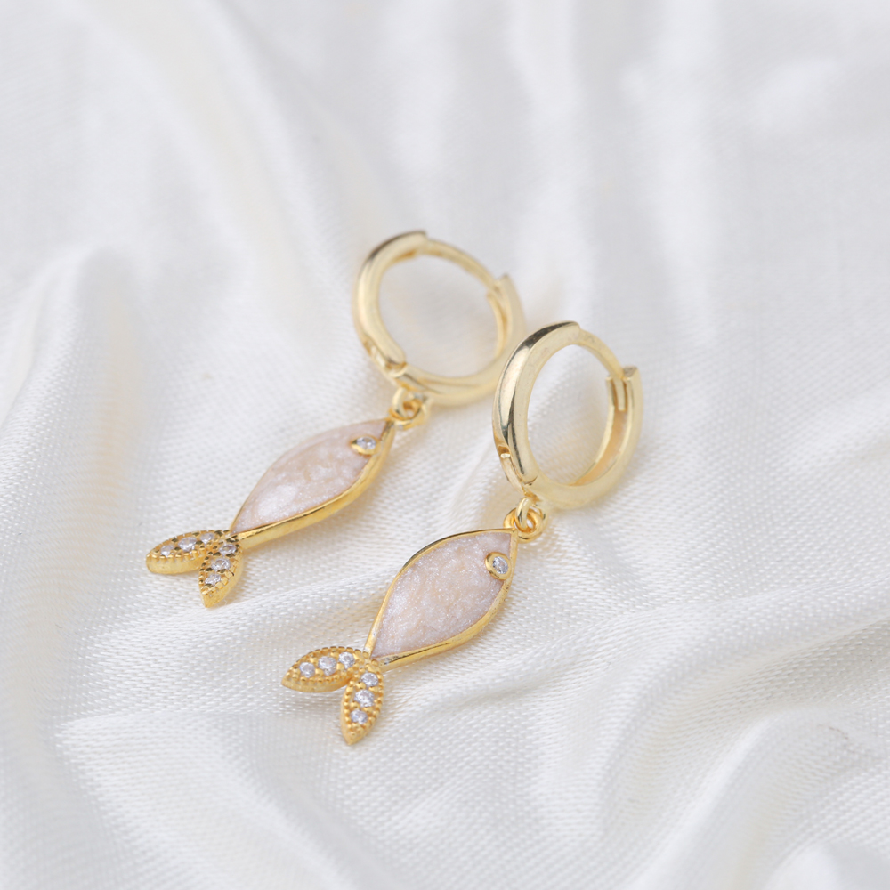 Fish Design Opal Stone Dangle Earring Wholesale Handmade Turkish 925 Silver Sterling Jewelry