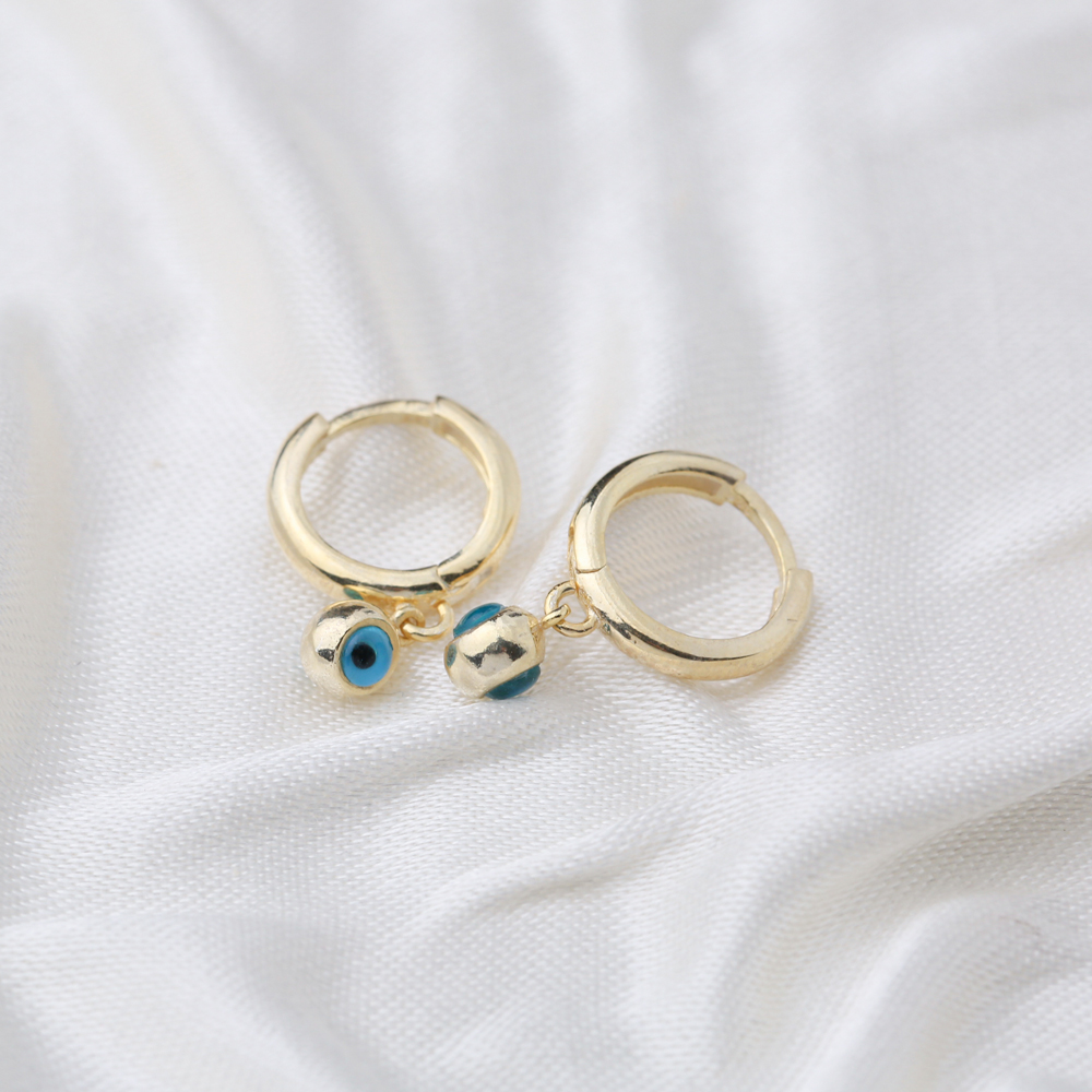 Round Shape Gold Plated Evil Eye Handcrafted Turkish Wholesale 925 Sterling Silver Dangle Earrings