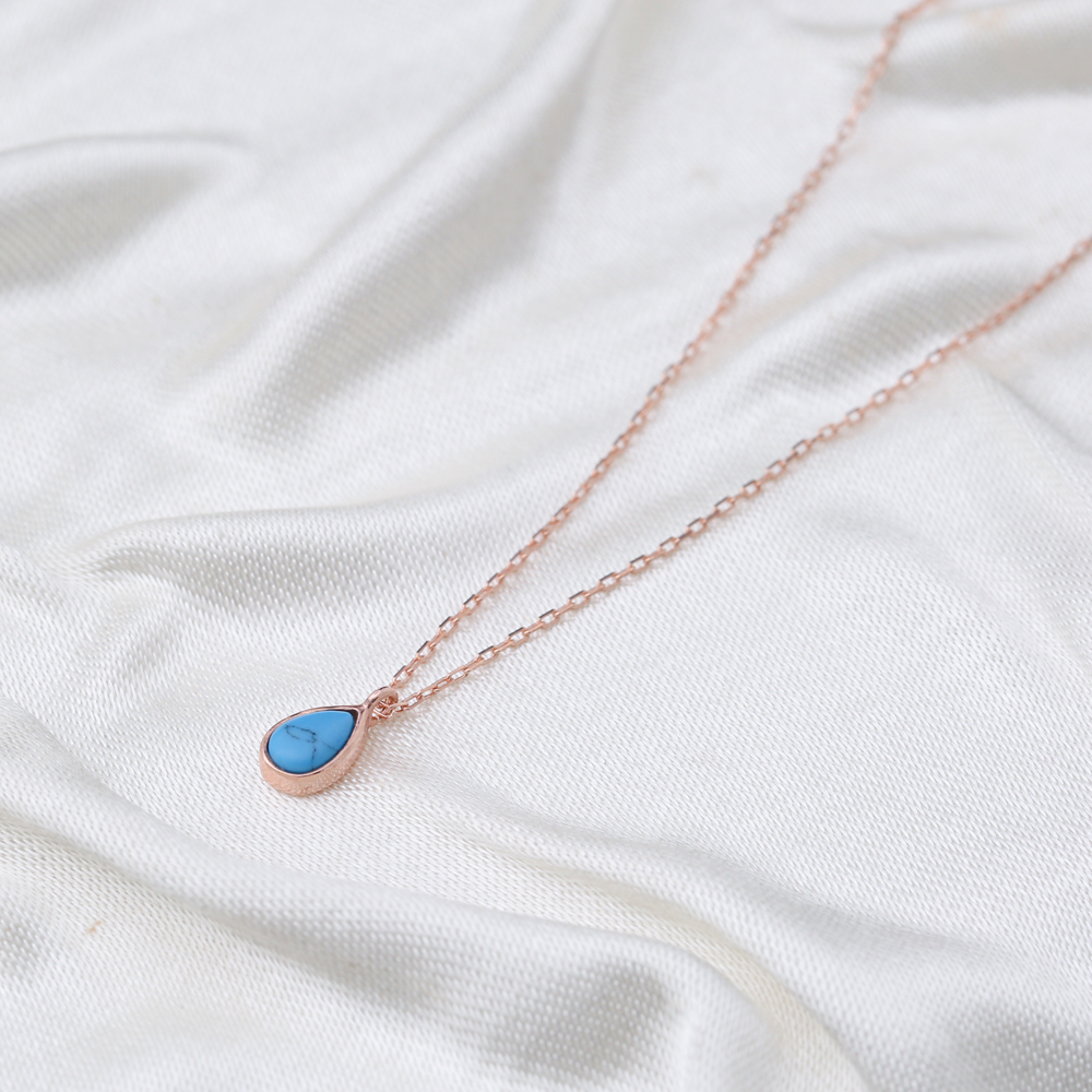 Turquoise Drop Stone Gold Plated Chain Necklace Wholesale Turkish 925 Sterling Silver Jewelry
