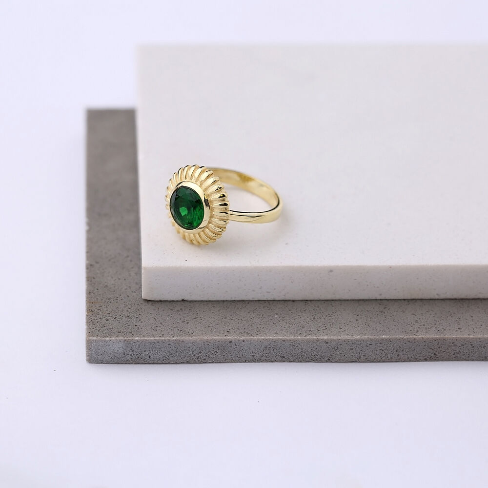 Dainty Round Emerald Stone Turkish Rings Wholesale Fashion 925 Sterling Silver Jewelry