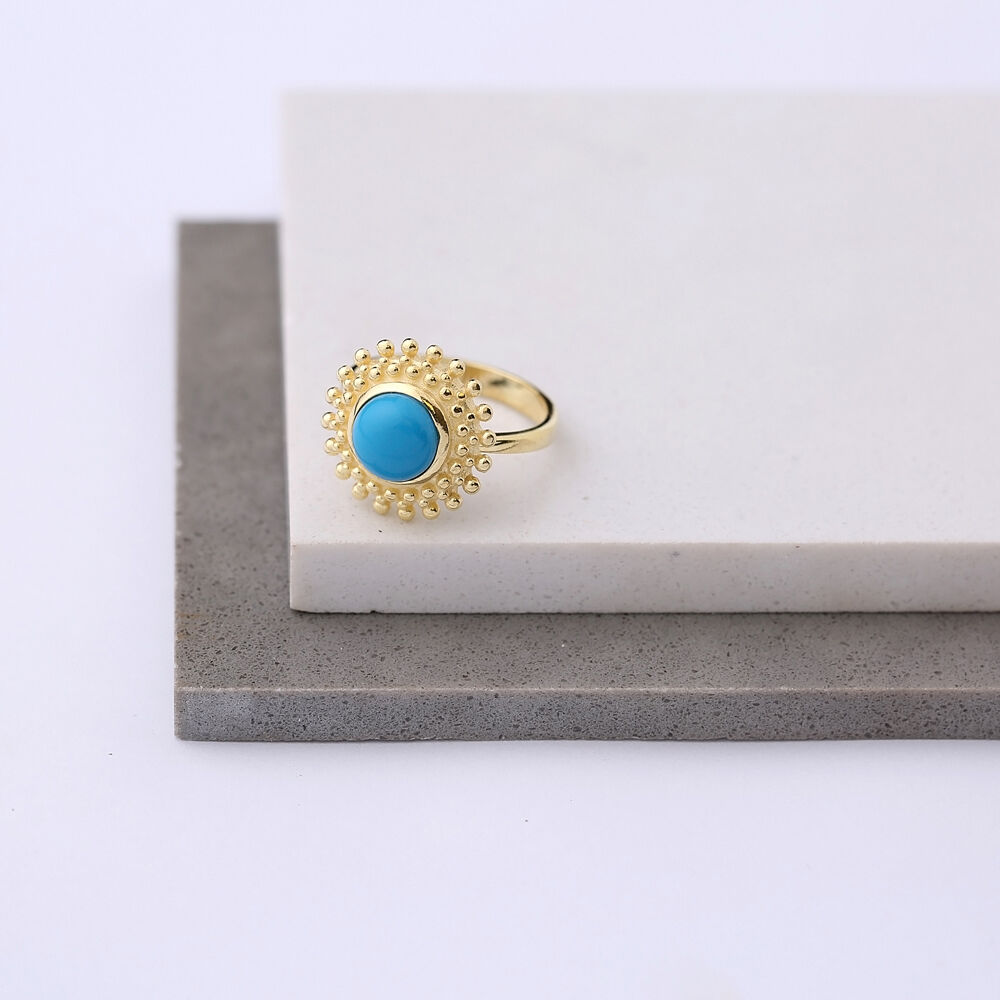 Dainty Round Turquoise Stone Turkish Rings Wholesale Fashion 925 Sterling Silver Jewelry