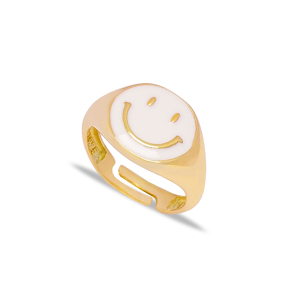 White Smile Face Enamel Design Adjustable Ring Wholesale 925 Silver Sterling Jewelry