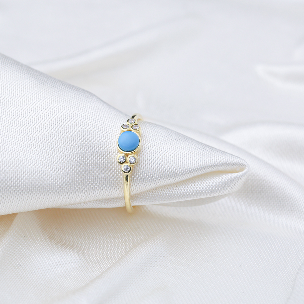 Dainty Turquoise and Zirconia Stone Adjustable Ring Wholesale 925 Sterling Silver Jewelry