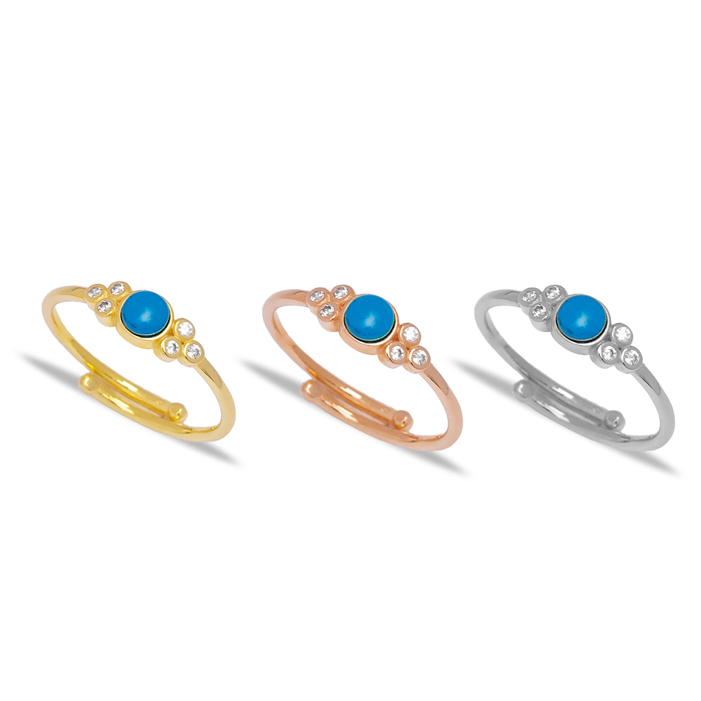 Dainty Turquoise and Zirconia Stone Adjustable Ring Wholesale 925 Sterling Silver Jewelry