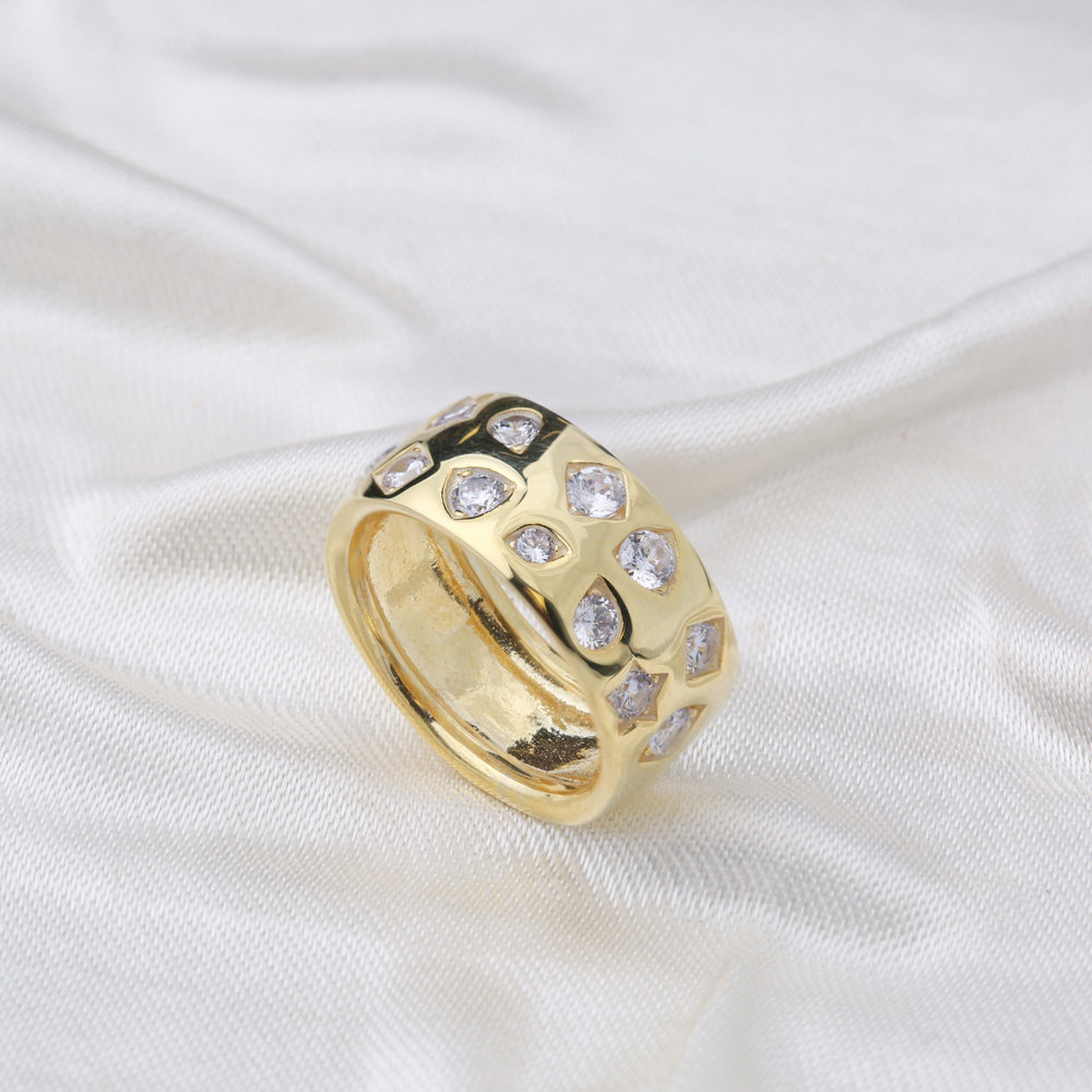 Unique Design Zircon Stone Band Ring Wholesale Handcrafted Turkish 925 Sterling Silver Jewelry