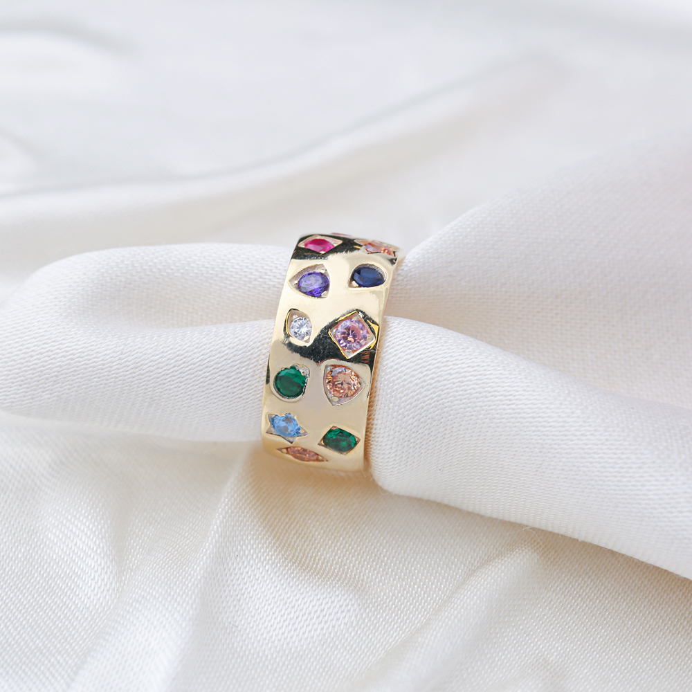 Unique Design Mix Zirconia Stone Band Ring Wholesale Handcrafted Turkish 925 Sterling Silver Jewelry