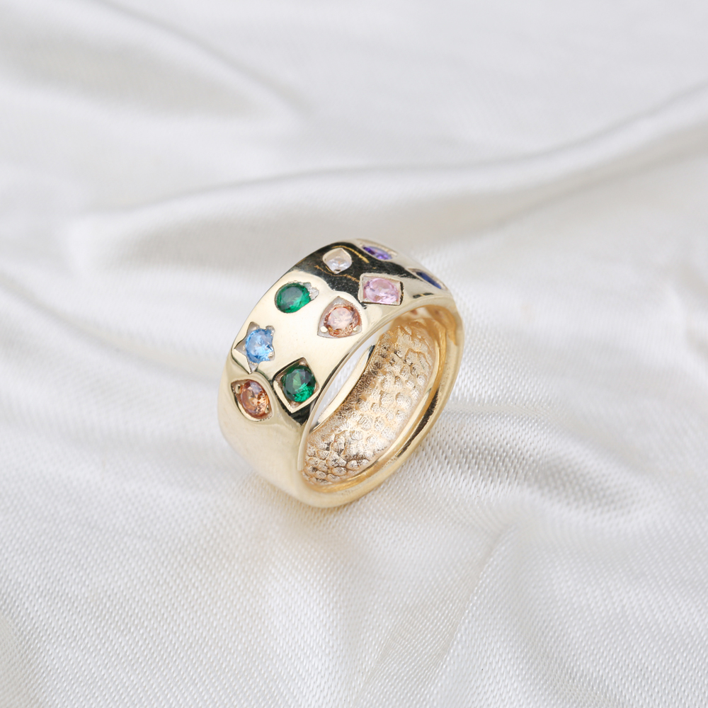 Unique Design Mix Zirconia Stone Band Ring Wholesale Handcrafted Turkish 925 Sterling Silver Jewelry