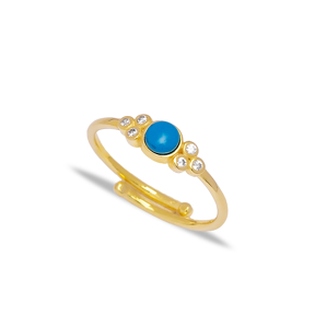 Dainty Turquoise and Zirconia Stone Adjustable Ring Wholesale 925 Sterling Silver Jewelry