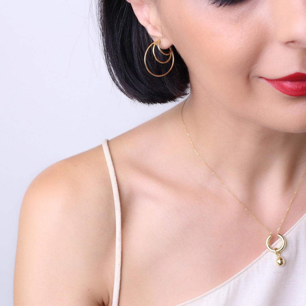 Multi Hoops Elegant Style Stud Earring Wholesale Turkish 925 Silver Sterling Jewelry
