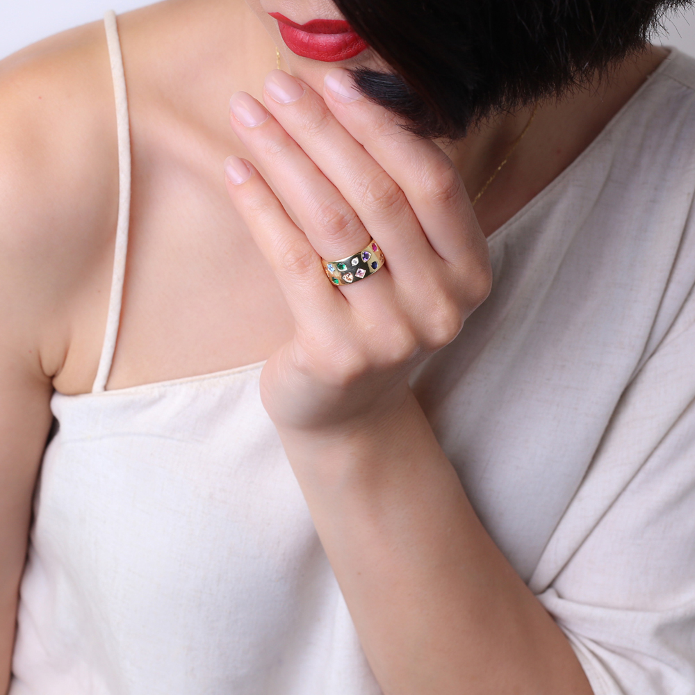 Unique Design Mix Zirconia Stone Band Ring Wholesale Handcrafted Turkish 925 Sterling Silver Jewelry