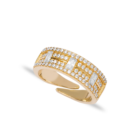 Elegant Baguette Zirconia Stone Adjustable Ring Turkish Handmade Wholesale 925 Sterling Silver Jewelry