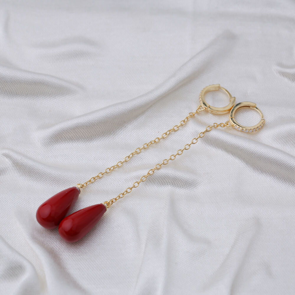 Elegant Drop Red Mallorca Pearl Charm Dangle Long Earrings Turkish Wholesale 925 Sterling Silver Jewelry