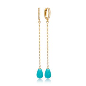Drop Turquoise Mallorca Pearl Charm Dangle Long Earrings Turkish Wholesale 925 Sterling Silver Jewelry