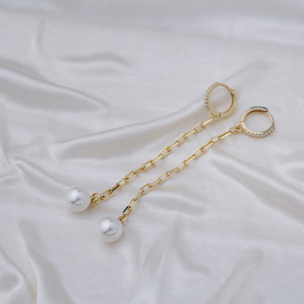 Fine White Mallorca Pearl Charm Dangle Long Earrings Turkish Wholesale 925 Sterling Silver Jewelry