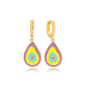 Colorful Pear Design Enamel Charm Handcrafted Turkish Wholesale 925 Sterling Silver Dangle Earrings Jewelry