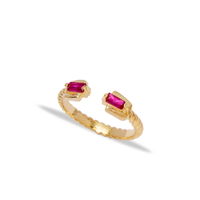 Fashion Double Baguette Design Ruby Stone Adjustable Ring Wholesale 925 Silver Sterling Jewelry