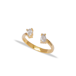 Elegant Double Drop Design Zirconia Stone Adjustable Ring 925 Silver Sterling Jewelry