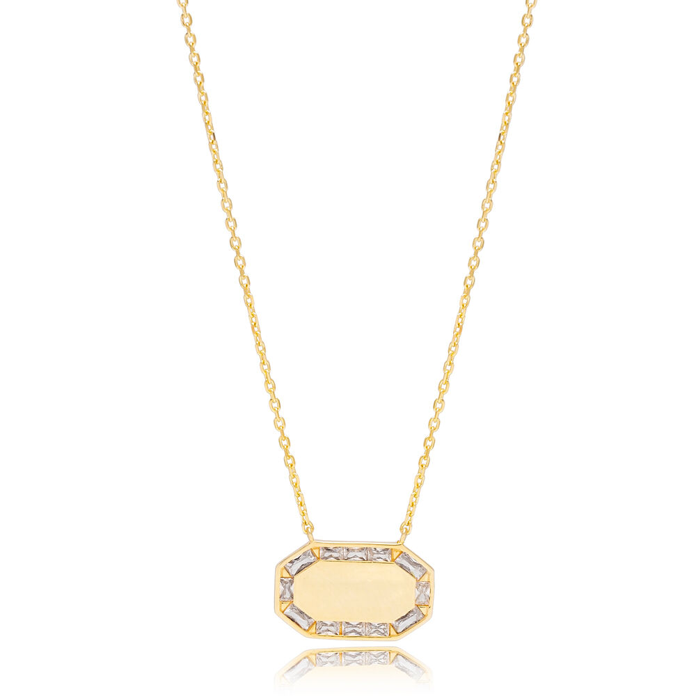 Geometric Style Octagon Shape Baguette Zirconia Charm Pendant