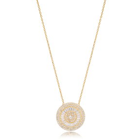 Elegant Round Shape Evil Eye Style Zirconia Charm Pendant Necklace Turkish 925 Sterling Silver Jewelry