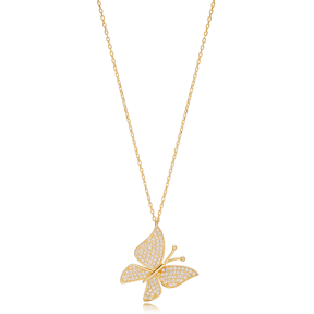 Trendy Butterfly Style Zirconia Charm Pendant Necklace Turkish 925 Sterling Silver Jewelry