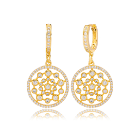 Luxury Round Style Dangle Earring Turkish Wholesale Handmade 925 Sterling Silver Jewelry