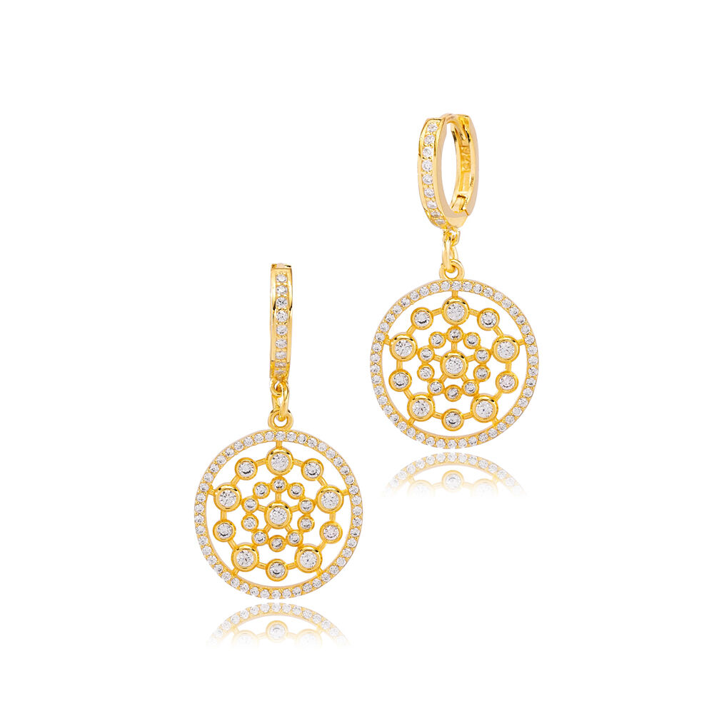 Luxury Round Style Dangle Earring Turkish Wholesale Handmade 925 Sterling Silver Jewelry
