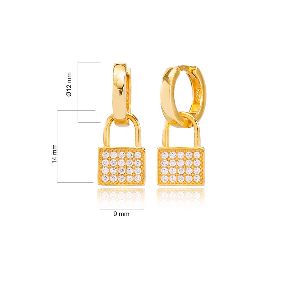 Trendy Padlock Design Ø12mm Hoop Dangle Earrings Turkish Wholesale Handmade 925 Sterling Silver Jewelry