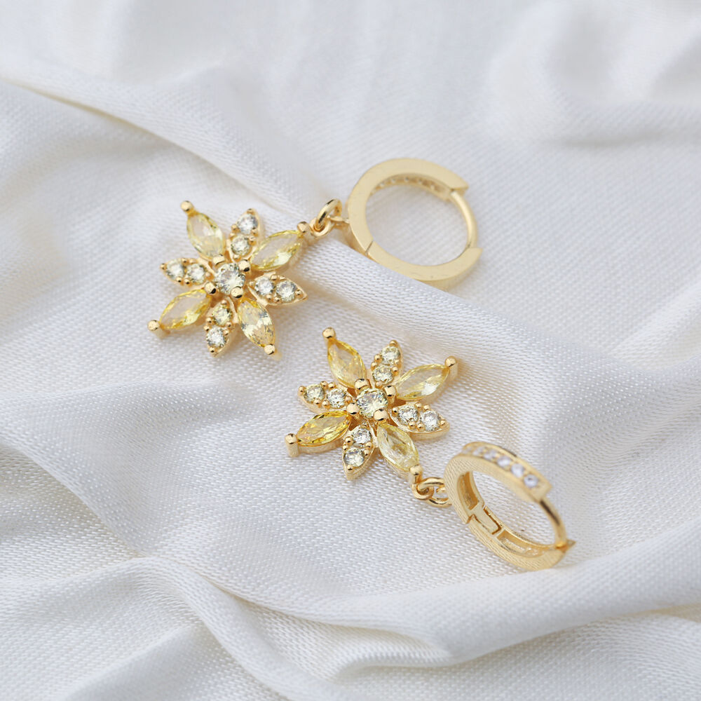 Elegant Flower Design Citrine Stone Dangle Earrings Turkish Wholesale Handmade 925 Sterling Silver Jewelry