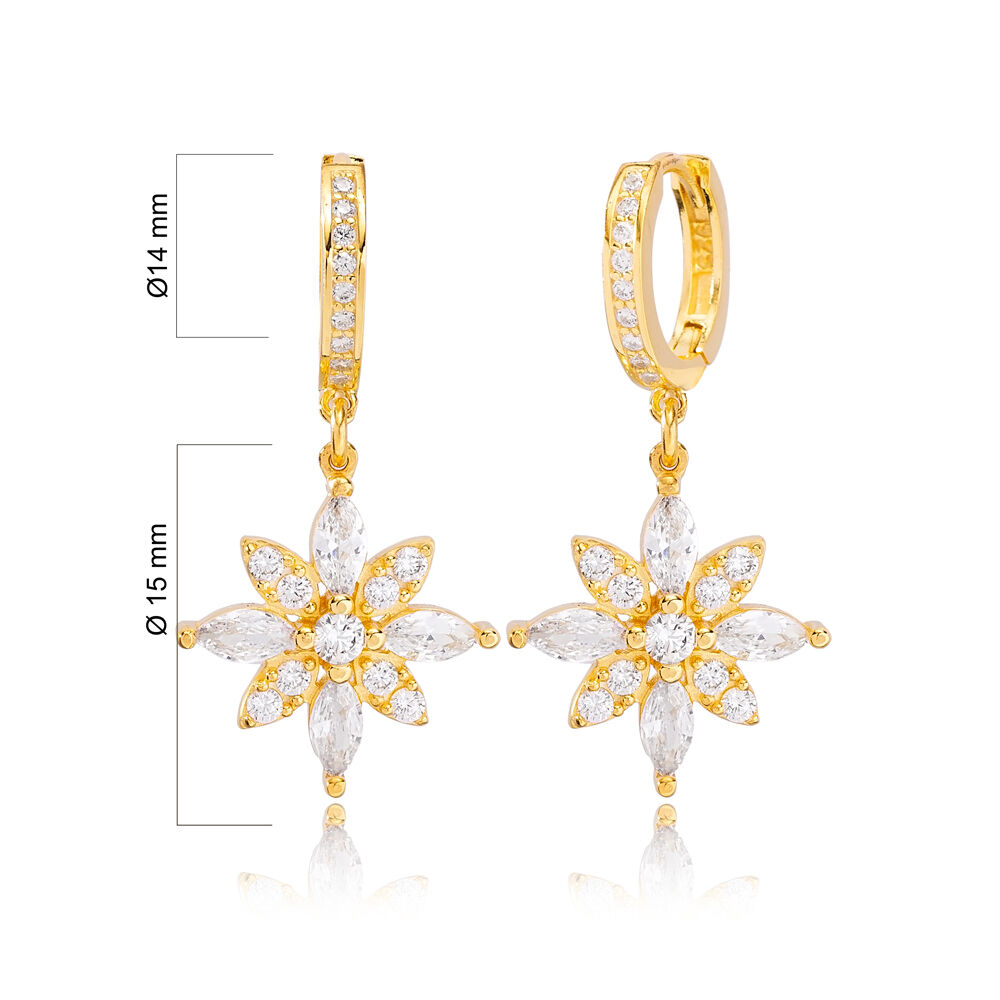 Stylish Flower Design Citrine and Zircon Stone Dangle Earrings Turkish Wholesale Handmade 925 Sterling Silver Jewelry