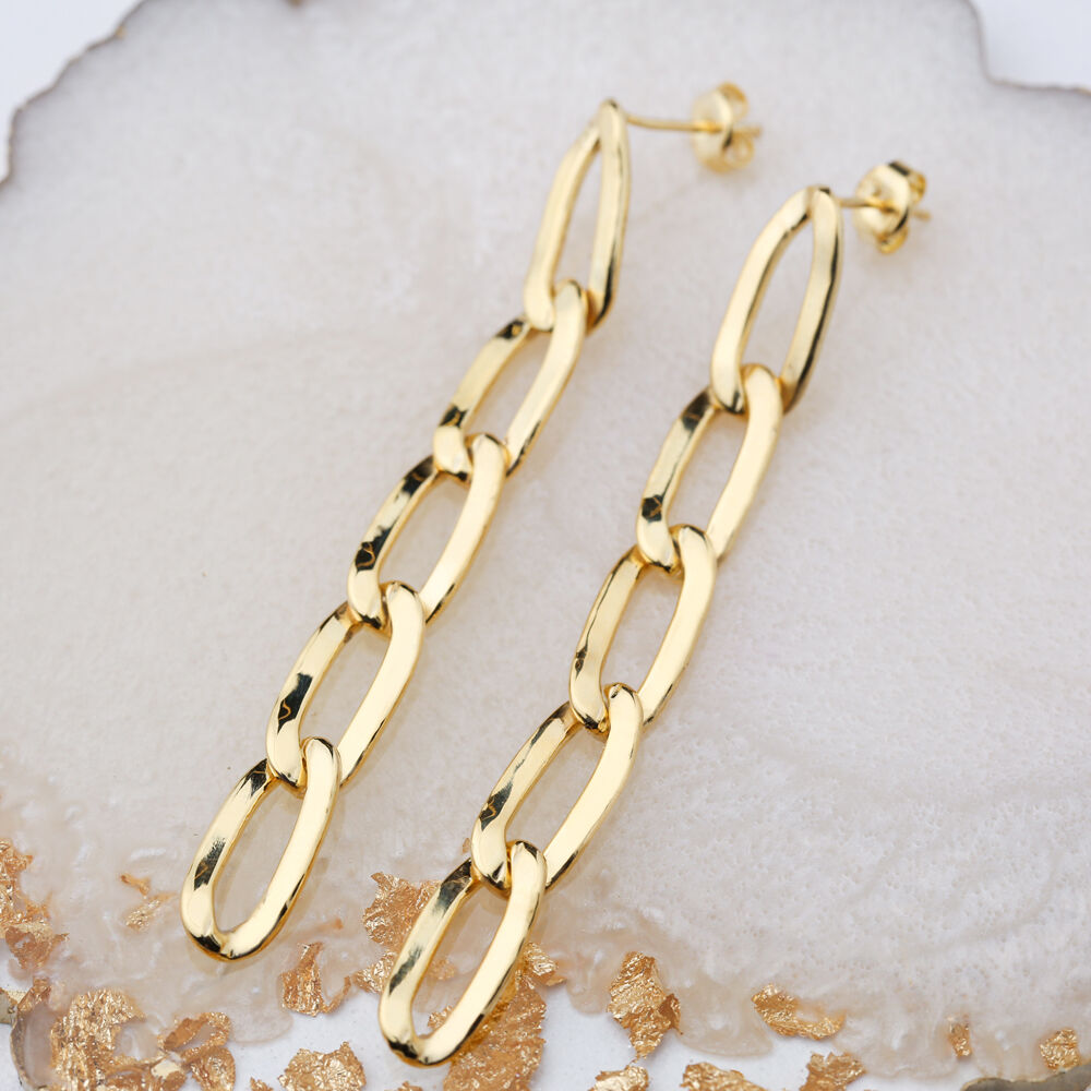 Chain Charm Design Stud Long Earrings Wholesale Turkish Handmade 925 Sterling Silver Jewelry