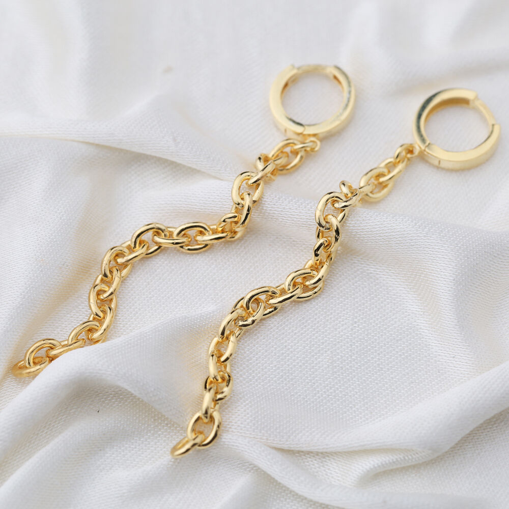 Chain Style Dangle Long Earrings Wholesale Turkish Handmade 925 Sterling Silver Jewelry