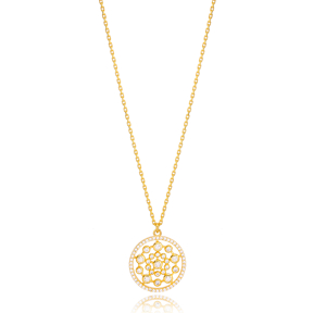 Dainty Round Zirconia Charm Pendant Necklace Turkish 925 Sterling Silver Jewelry