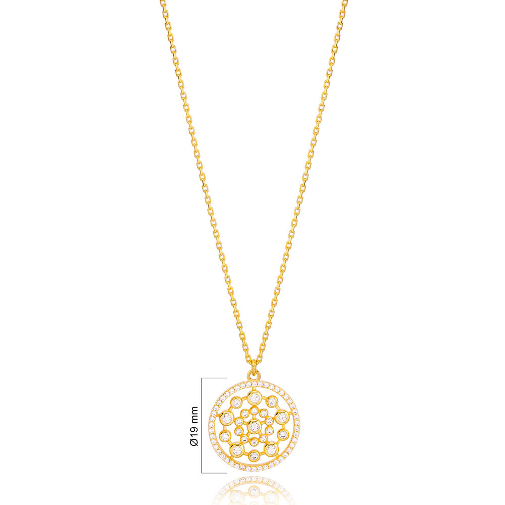 Dainty Round Zirconia Charm Pendant Necklace Turkish 925 Sterling Silver Jewelry