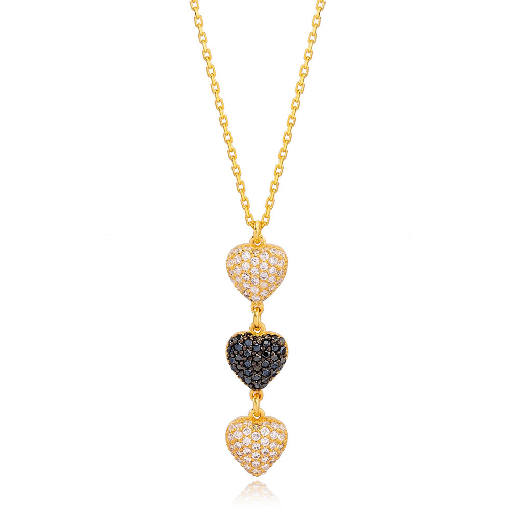 Stylish Multi Heart Charm Zircon Stone Pendant Necklace Turkish 925 Sterling Silver Jewelry